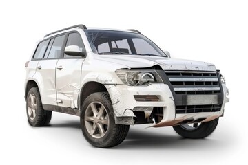 Fototapeta premium Damaged white SUV vehicle