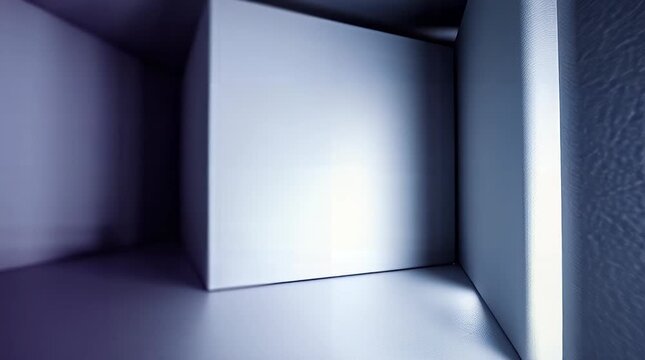Abstract architectural interior with a cube and stark lighting creates a sense of mystery confinement and modern design perfect for backgrounds or conceptual visuals
