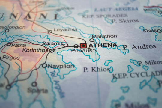 Map of Athens Highlighting the Capital of Greece and Surrounding Cities