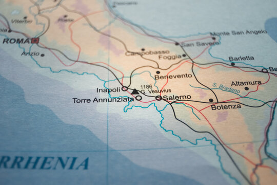 Map of Mount Vesuvius in Southern Italy