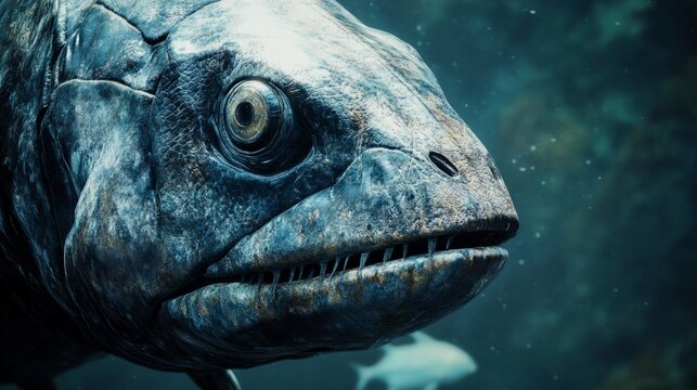 dunkleosteus armored head underwater, generative ai