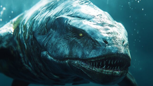 dunkleosteus armored head underwater, generative ai