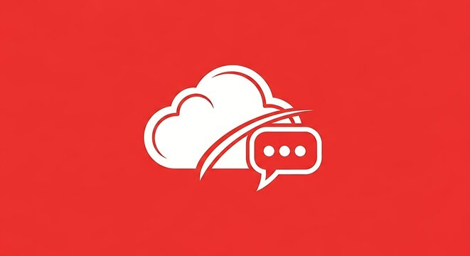 White cloud and speech bubble icons on red background
