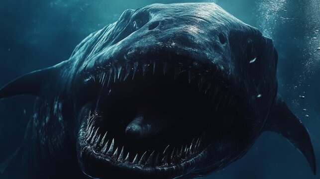 dunkleosteus jaw opening underwater generative ai