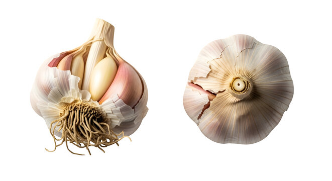Two bulbs of garlic isolated on transparent background