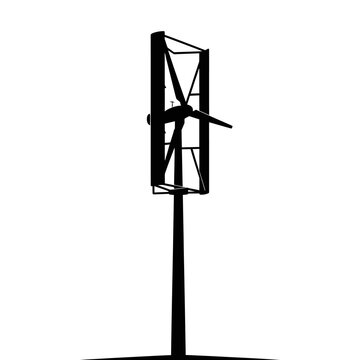 Urban Vertical Axis Wind Turbine Silhouette: Modern VAWT Generator for Sustainable City Planning and Green Power