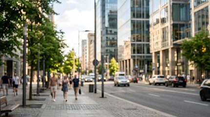 Obraz premium Urban Street Scene with People and Traffic Blurred