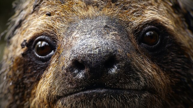 giant ground sloth face with coarse fur texture generative ai