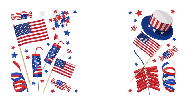 American independence day celebration symbols with flags fireworks and festive
