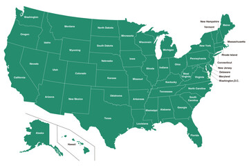 Colorful map of the United States of America. USA borders in a flat style isolated on white background. Vector template. © Lily