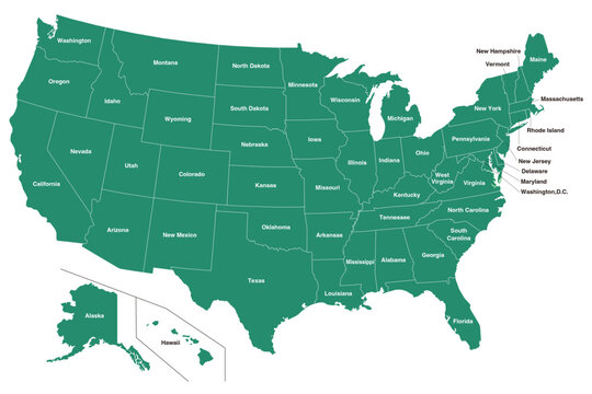 Colorful map of the United States of America. USA borders in a flat style isolated on white background. Vector template.