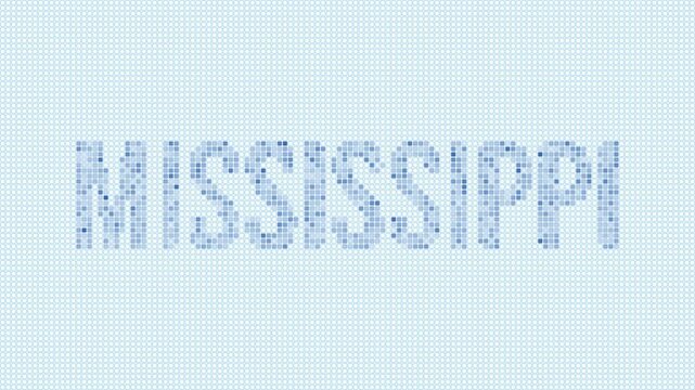 Mississippi, United States dotted map animation. Digital style shape of the state. Mississippi, United States shape and title dots appear with bulb flickering effect. Intro, outro, logo, title video.