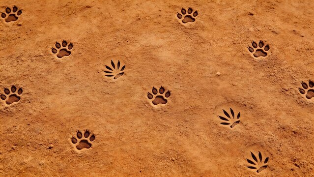 Animal paw prints on sandy ground