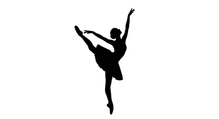 Elegant Silhouette of a Ballerina Performing a Graceful Dance Pose on White Background © happy
