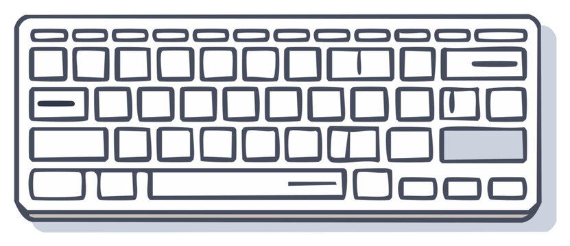 Hand drawn computer keyboard line art illustration. Clean and simple input device graphic for modern technology and typing.