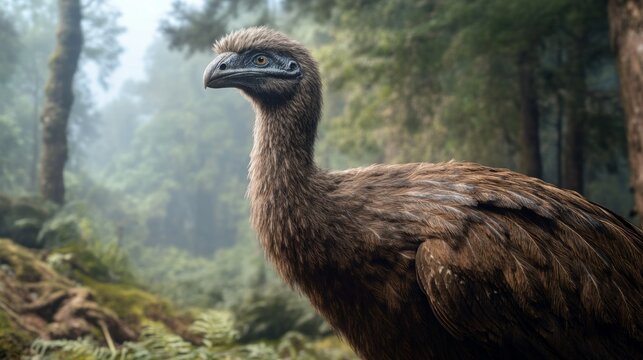moa bird towering in ancient forest generative ai