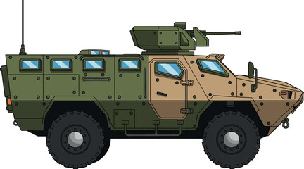 Military 4x4 Armored Tactical Vehicle with Turret Gun and Defense System for Combat and Security Applications in Digital Art © MdAshik