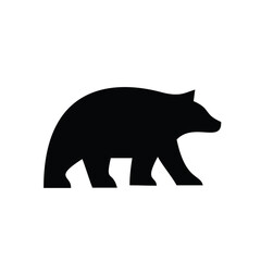 Obraz premium Black Bear Silhouette Walking Profile Isolated on White Background Graphic Illustration
