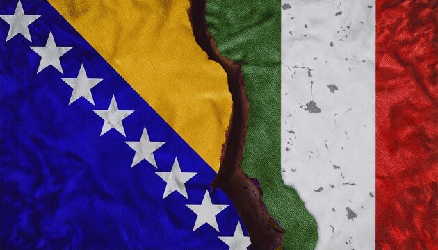 cracked floor between Bosnia flag and Italy flag