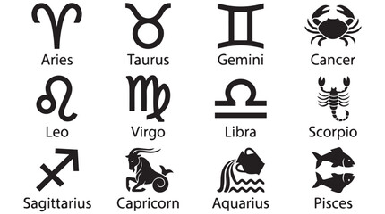 Obraz premium Zodiac signs and symbols for astrology and horoscope readings on a Transparent Background