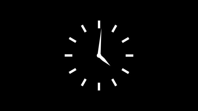 Minimalist white clock face on black background with hour and minute hands minimalist clock