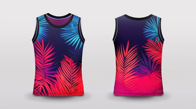 25.Concept = T-shirt mockup, sport shirt template design for soccer jersey, football kit. Tank top for basketball uniform, running singlet. Fabric pattern for sport jersey in front back view. Vector