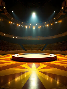 Empty circus ring with vibrant floor design