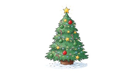 Obraz premium Christmas tree with ornaments and star on decorated tree