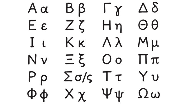 A handwriting of the Greek alphabet on a Transparent Background