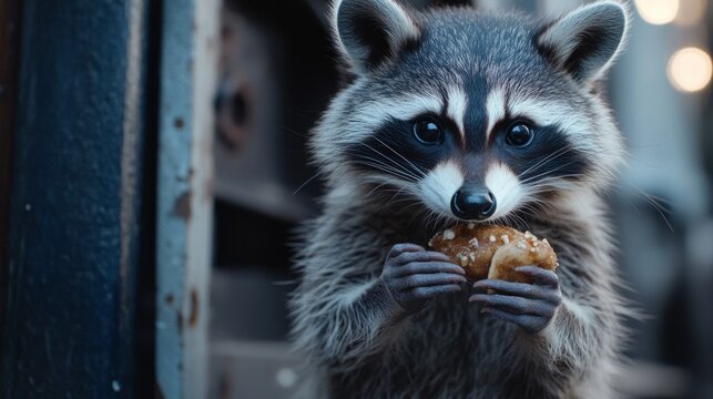 a raccoon holding food with tiny hands generative ai