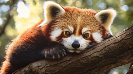 Obraz premium red panda resting on a tree branch, generative ai