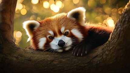 Fototapeta premium red panda resting on a tree branch, generative ai