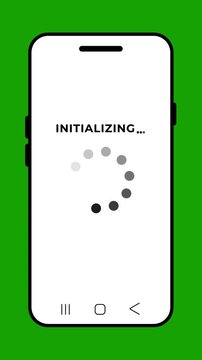 Smartphone screen displaying initializing loading animation on green background mobile