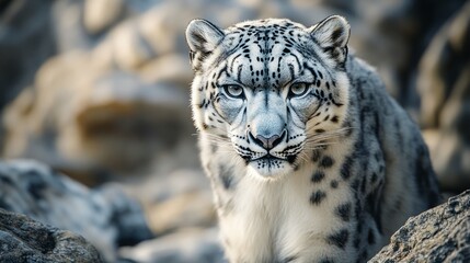 Obraz premium A snow leopard on rocky terrain generative ai