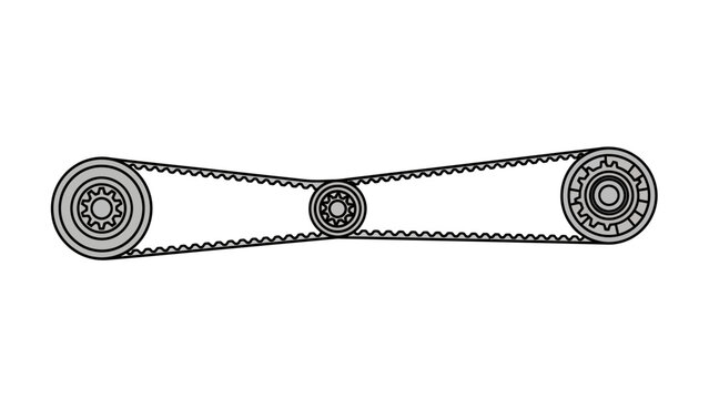 Serpentine Belt with Pulleys and Tensioner.