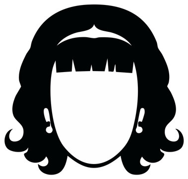 Stylized black silhouette of a woman's head with curly hair and bangs
