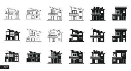 Modern House Icons Set: Contemporary Architecture Collection © heru