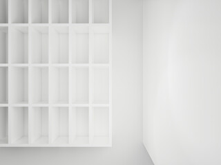 Fototapeta premium Empty white shelves on white wall