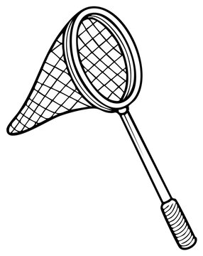 Hand drawn illustration of a simple butterfly net on a white background