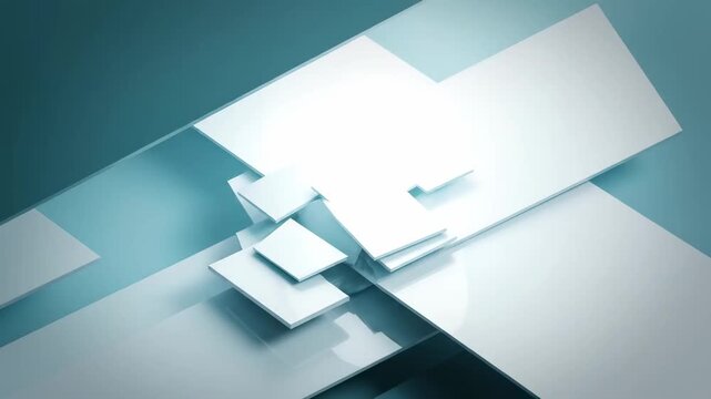 Elegant Abstract Background featuring teal and white rectangular planes with soft lighting ideal for corporate presentations and digital marketing.