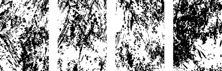 Obraz premium Set of four grunge textures, distressed overlay patterns, black ink brush strokes on, abstract vector design elements