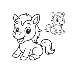 Fototapeta premium Cute Baby Pony Cartoon Coloring Page Outline Illustration