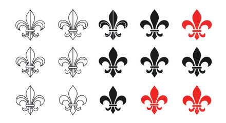 Fleur de Lis Icons Set - Black, Red, Outline Styles © ijo
