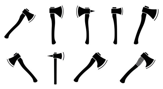 Collection of Axe Silhouettes - Various Types for Woodcutting and Tools