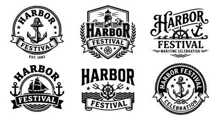 Obraz premium Set of six harbor festival vector graphic illustrations