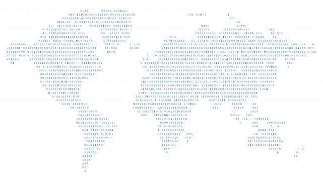Animated binary digit world map with alpha channel transparency, featuring flowing data visualization and digital network concept. Ideal for tech videos, cybersecurity themes, global data motion graph