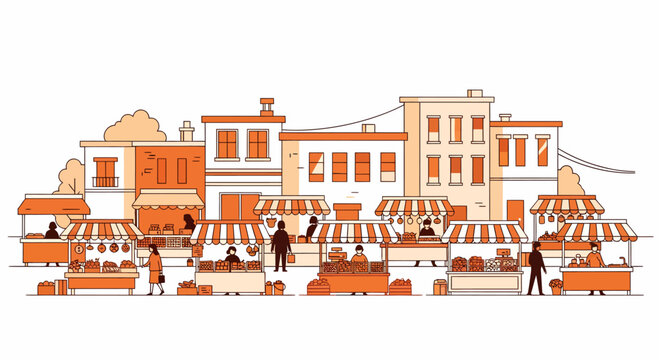 People shopping at outdoor market stalls.