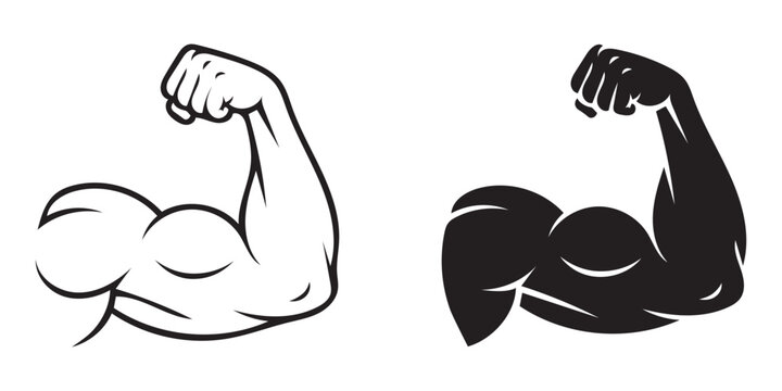 Strong muscular arm flexing biceps fitness logo icon set