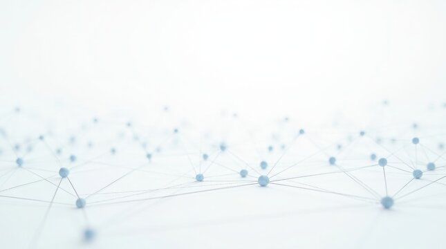 Low angle view of a bright, ethereal network of blue-tinted nodes and lines, suggesting a digital or scientific frontier, abstract background, data background, technology background