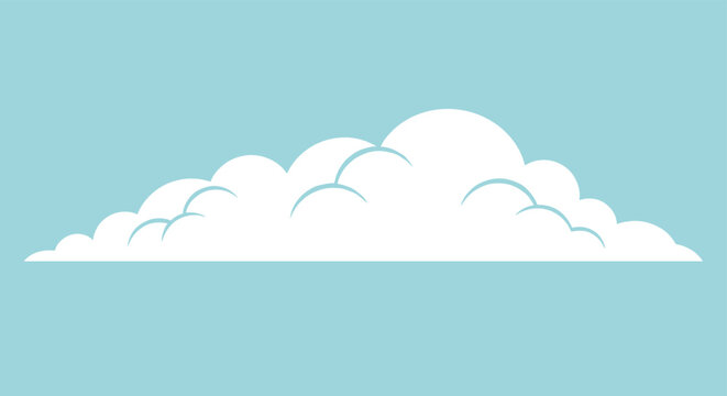 Large white cumulus cloud with soft rounded edges isolated on a flat light blue sky background for a clean and simple nature scene.